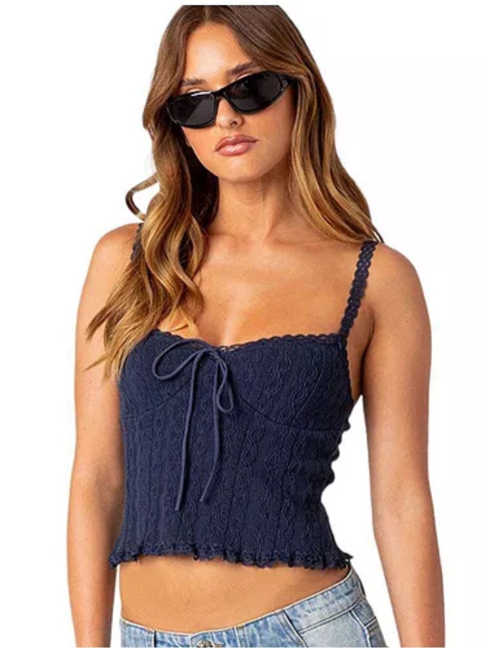 Edikted Women’s White Lacey Knit Tank Top